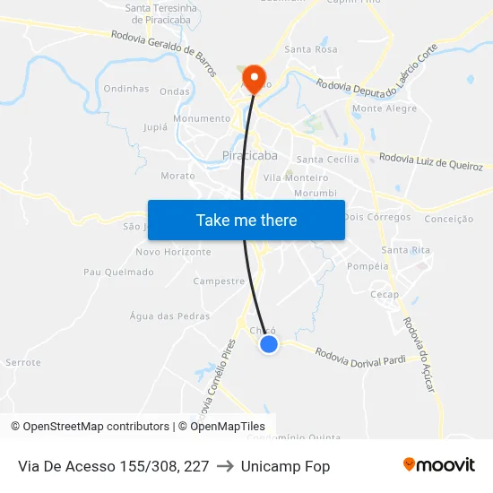 Via De Acesso 155/308, 227 to Unicamp Fop map