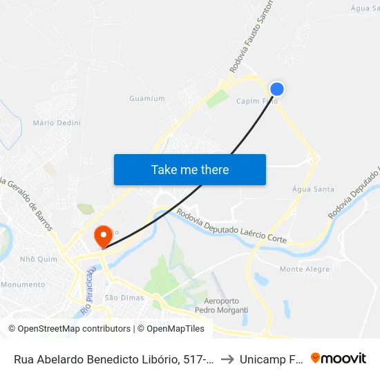Rua Abelardo Benedicto Libório, 517-775 to Unicamp Fop map