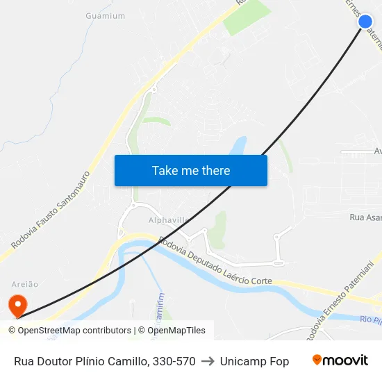 Rua Doutor Plínio Camillo, 330-570 to Unicamp Fop map