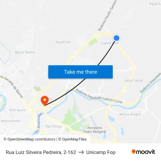 Rua Luiz Silveira Pedreira, 2-162 to Unicamp Fop map