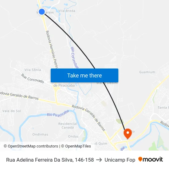 Rua Adelina Ferreira Da Silva, 146-158 to Unicamp Fop map