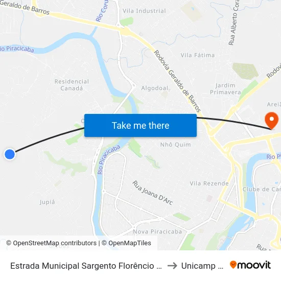 Estrada Municipal Sargento Florêncio Ferreira to Unicamp Fop map