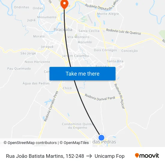 Rua João Batista Martins, 152-248 to Unicamp Fop map