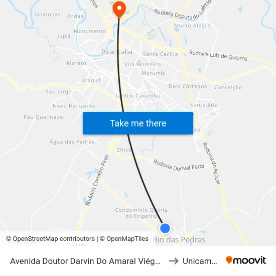 Avenida Doutor Darvin Do Amaral Viégas, 1061-1087 to Unicamp Fop map