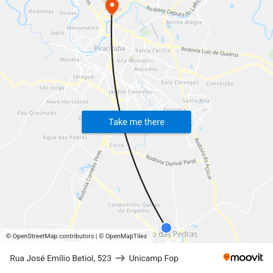 Rua José Emílio Betiol, 523 to Unicamp Fop map