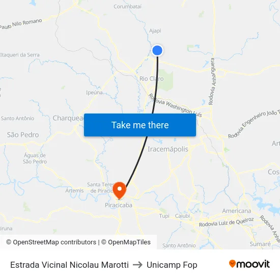 Estrada Vicinal Nicolau Marotti to Unicamp Fop map