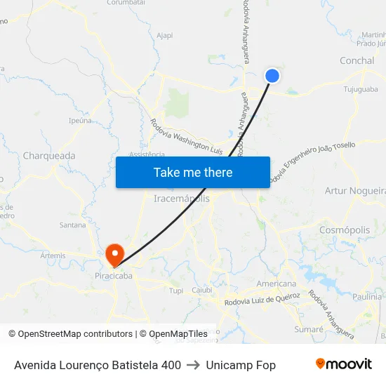 Avenida Lourenço Batistela 400 to Unicamp Fop map