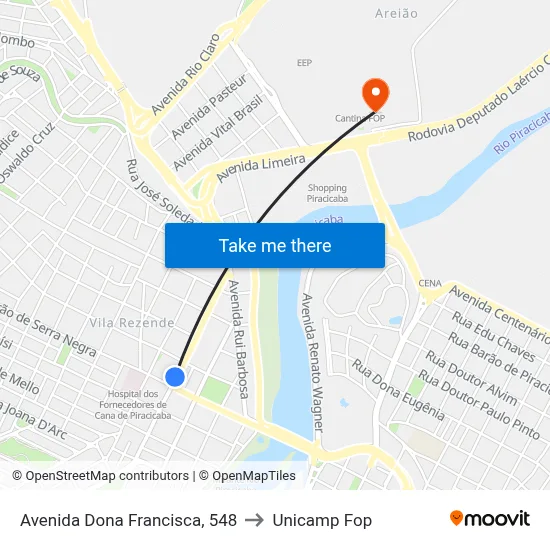 Avenida Dona Francisca, 548 to Unicamp Fop map