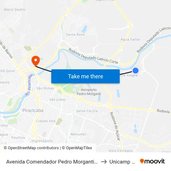 Avenida Comendador Pedro Morganti, 4817 to Unicamp Fop map