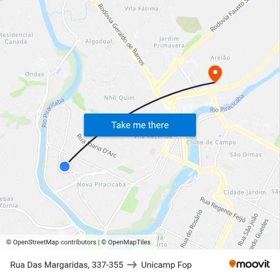 Rua Das Margaridas, 337-355 to Unicamp Fop map