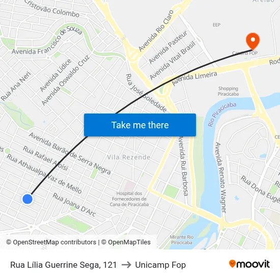 Rua Lília Guerrine Sega, 121 to Unicamp Fop map