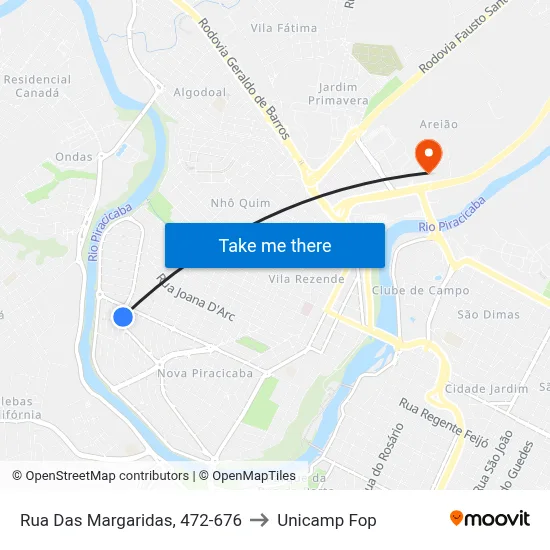 Rua Das Margaridas, 472-676 to Unicamp Fop map