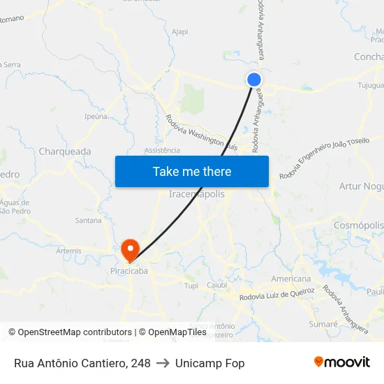 Rua Antônio Cantiero, 248 to Unicamp Fop map