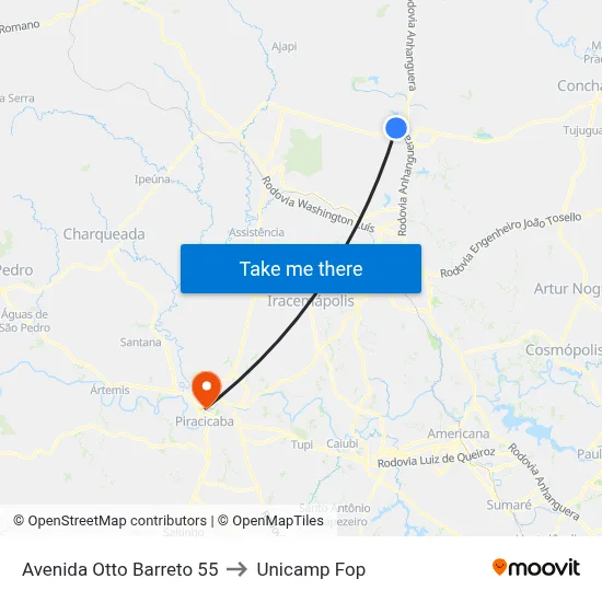 Avenida Otto Barreto 55 to Unicamp Fop map
