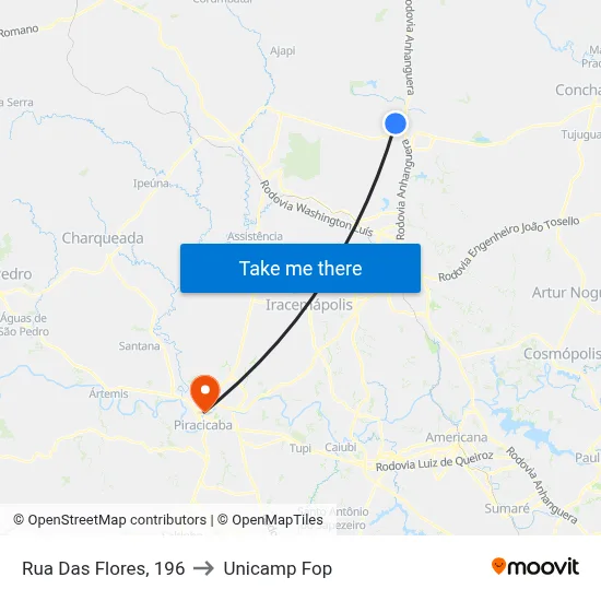 Rua Das Flores, 196 to Unicamp Fop map