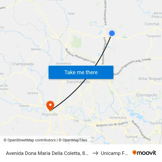 Avenida Dona Maria Della Coletta, 837 to Unicamp Fop map