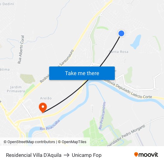 Residencial Villa D'Aquila to Unicamp Fop map