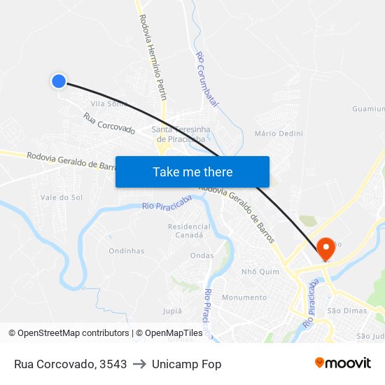 Rua Corcovado, 3543 to Unicamp Fop map