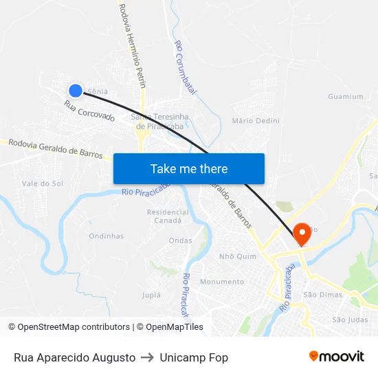 Rua Aparecido Augusto to Unicamp Fop map