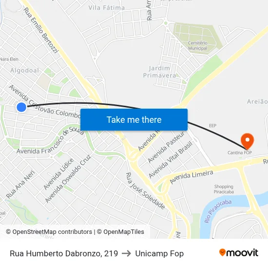Rua Humberto Dabronzo, 219 to Unicamp Fop map