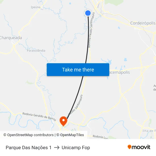 Parque Das Nações 1 to Unicamp Fop map