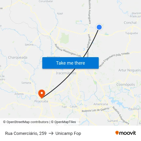 Rua Comerciário, 259 to Unicamp Fop map