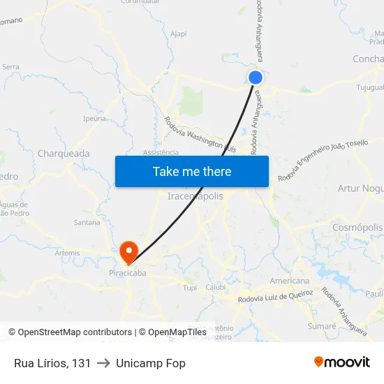 Rua Lírios, 131 to Unicamp Fop map