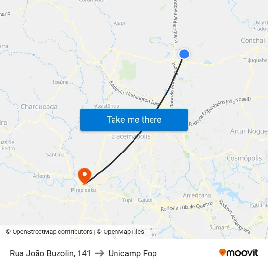Rua João Buzolin, 141 to Unicamp Fop map