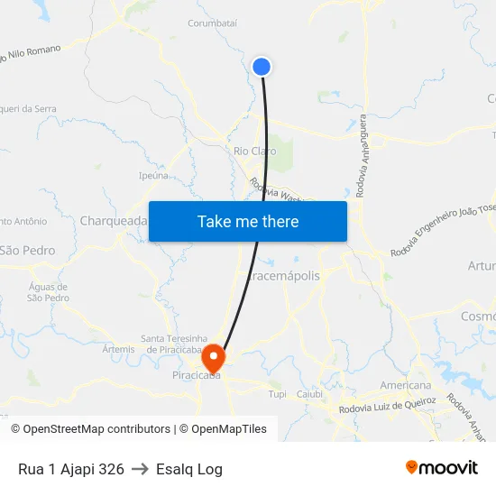 Rua 1 Ajapi 326 to Esalq Log map