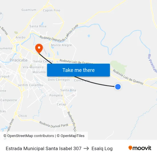 Estrada Municipal Santa Isabel 307 to Esalq Log map