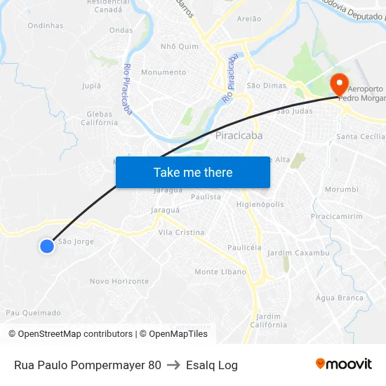 Rua Paulo Pompermayer 80 to Esalq Log map
