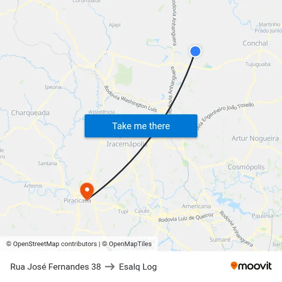 Rua José Fernandes 38 to Esalq Log map