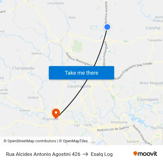 Rua Alcides Antonio Agostini 426 to Esalq Log map