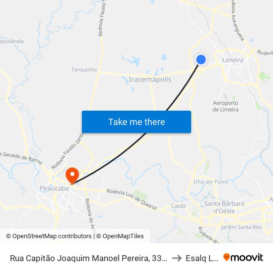 Rua Capitão Joaquim Manoel Pereira, 333-373 to Esalq Log map