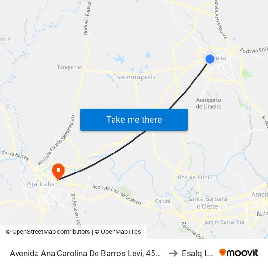 Avenida Ana Carolina De Barros Levi, 458-494 to Esalq Log map