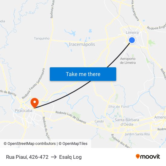 Rua Piauí, 426-472 to Esalq Log map