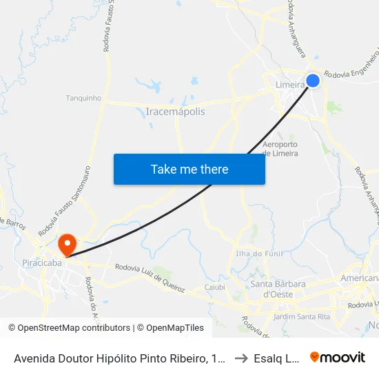 Avenida Doutor Hipólito Pinto Ribeiro, 100 to Esalq Log map