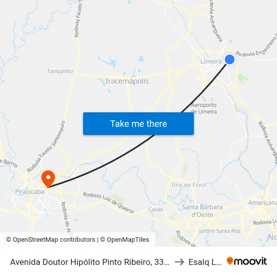 Avenida Doutor Hipólito Pinto Ribeiro, 334-364 to Esalq Log map