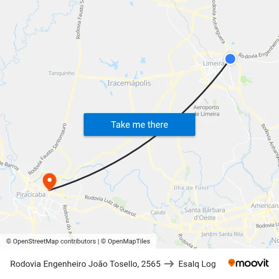 Rodovia Engenheiro João Tosello, 2565 to Esalq Log map