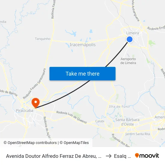 Avenida Doutor Alfredo Ferraz De Abreu, 1429-1599 to Esalq Log map