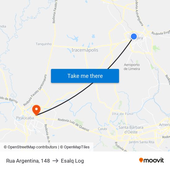 Rua Argentina, 148 to Esalq Log map