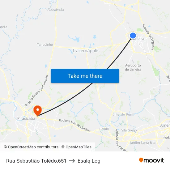 Rua Sebastião Tolêdo,651 to Esalq Log map