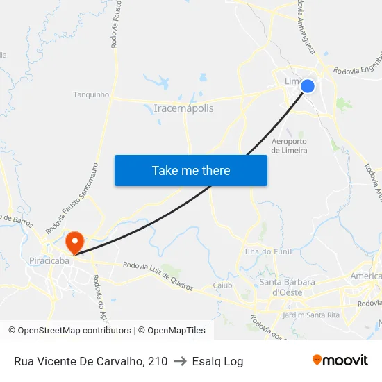 Rua Vicente De Carvalho, 210 to Esalq Log map