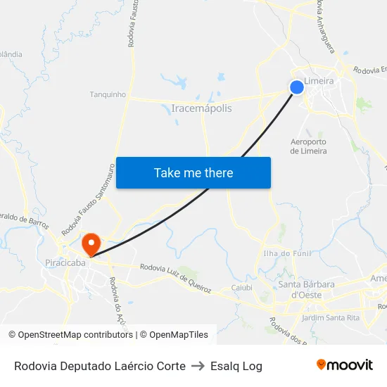 Rodovia Deputado Laércio Corte to Esalq Log map
