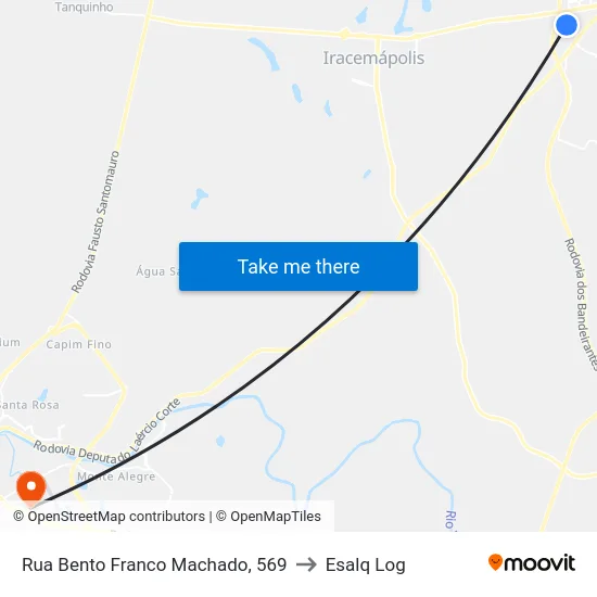 Rua Bento Franco Machado, 569 to Esalq Log map