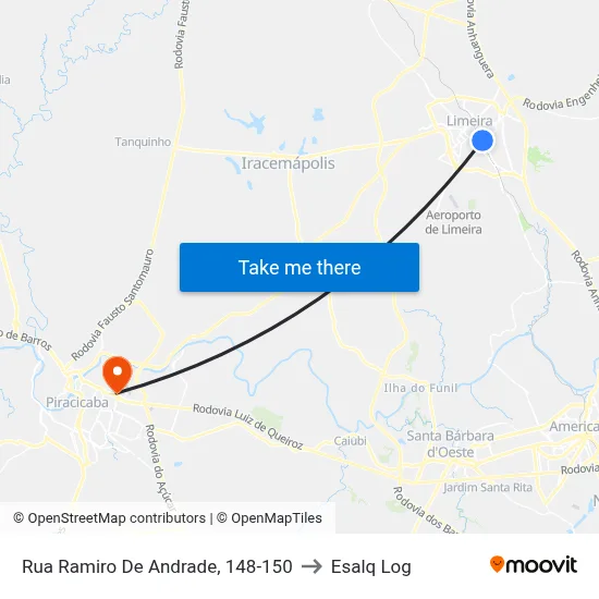 Rua Ramiro De Andrade, 148-150 to Esalq Log map