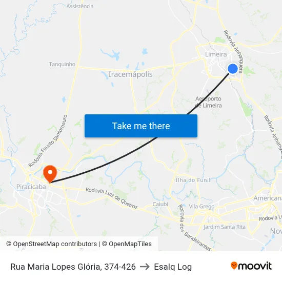 Rua Maria Lopes Glória, 374-426 to Esalq Log map