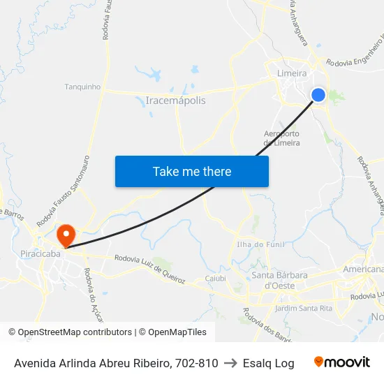 Avenida Arlinda Abreu Ribeiro, 702-810 to Esalq Log map