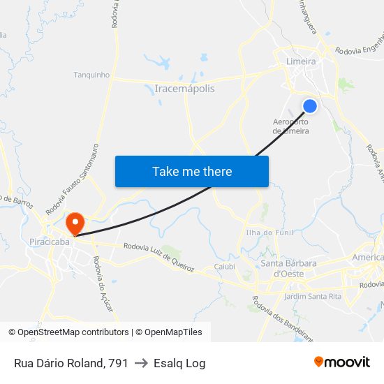 Rua Dário Roland, 791 to Esalq Log map