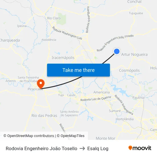 Rodovia Engenheiro João Tosello to Esalq Log map
